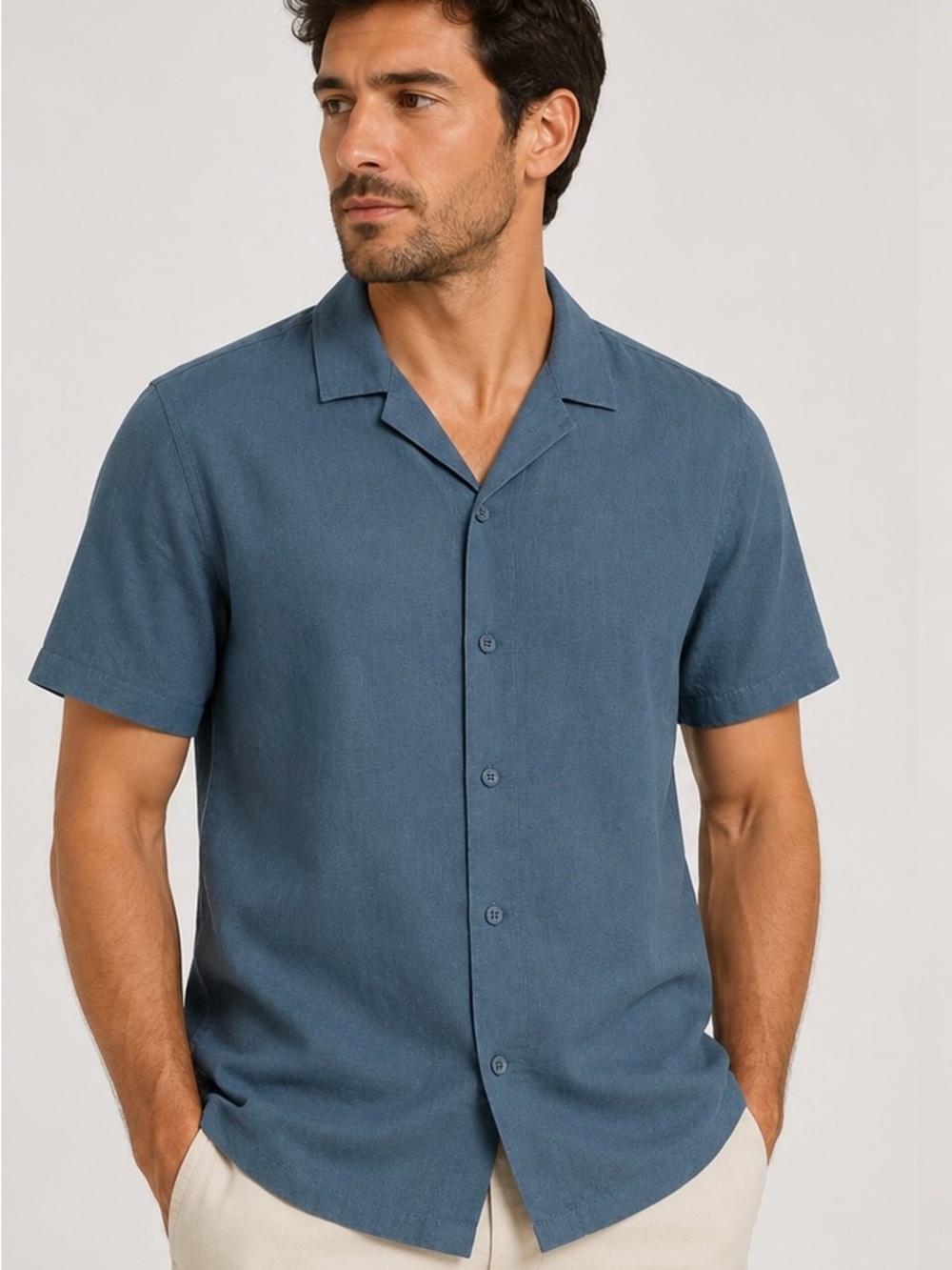 Magaschoni Men's Short-Sleeve Button-Down in Slate Blue